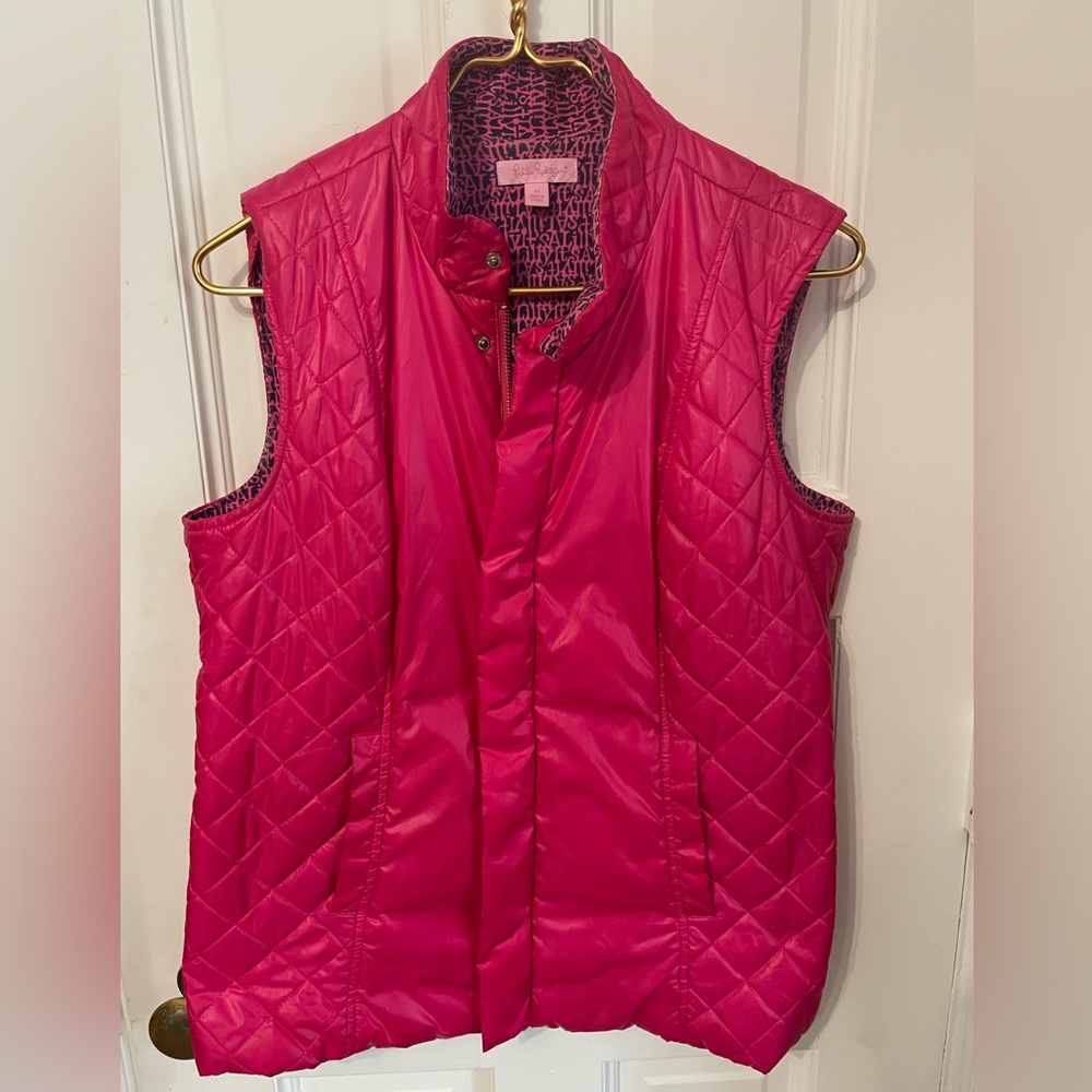 Lilly Pulitzer Quilted Puffer Vest Bright Pink Size M Great Condition Sleeveless